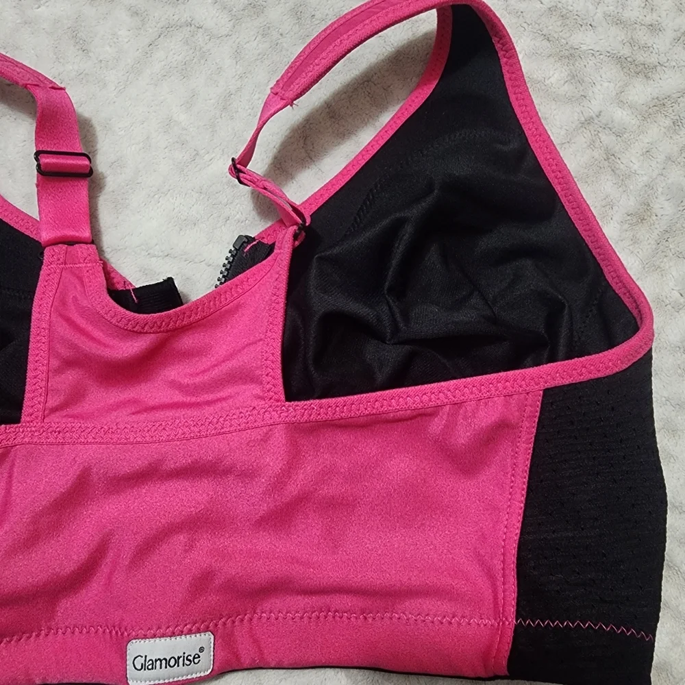 Glamorise Pink and Black Women's High-Impact Sport Bra Size 38G 1266